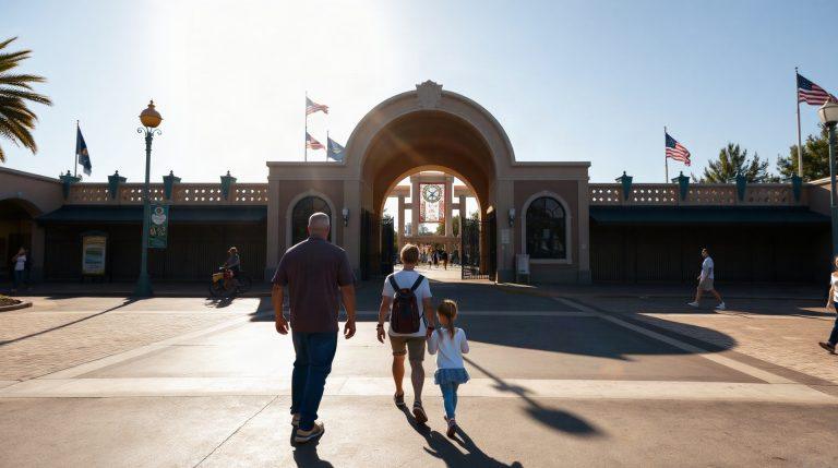 Visiteurs devant l'entrée d'Europa-Park à Rust en été