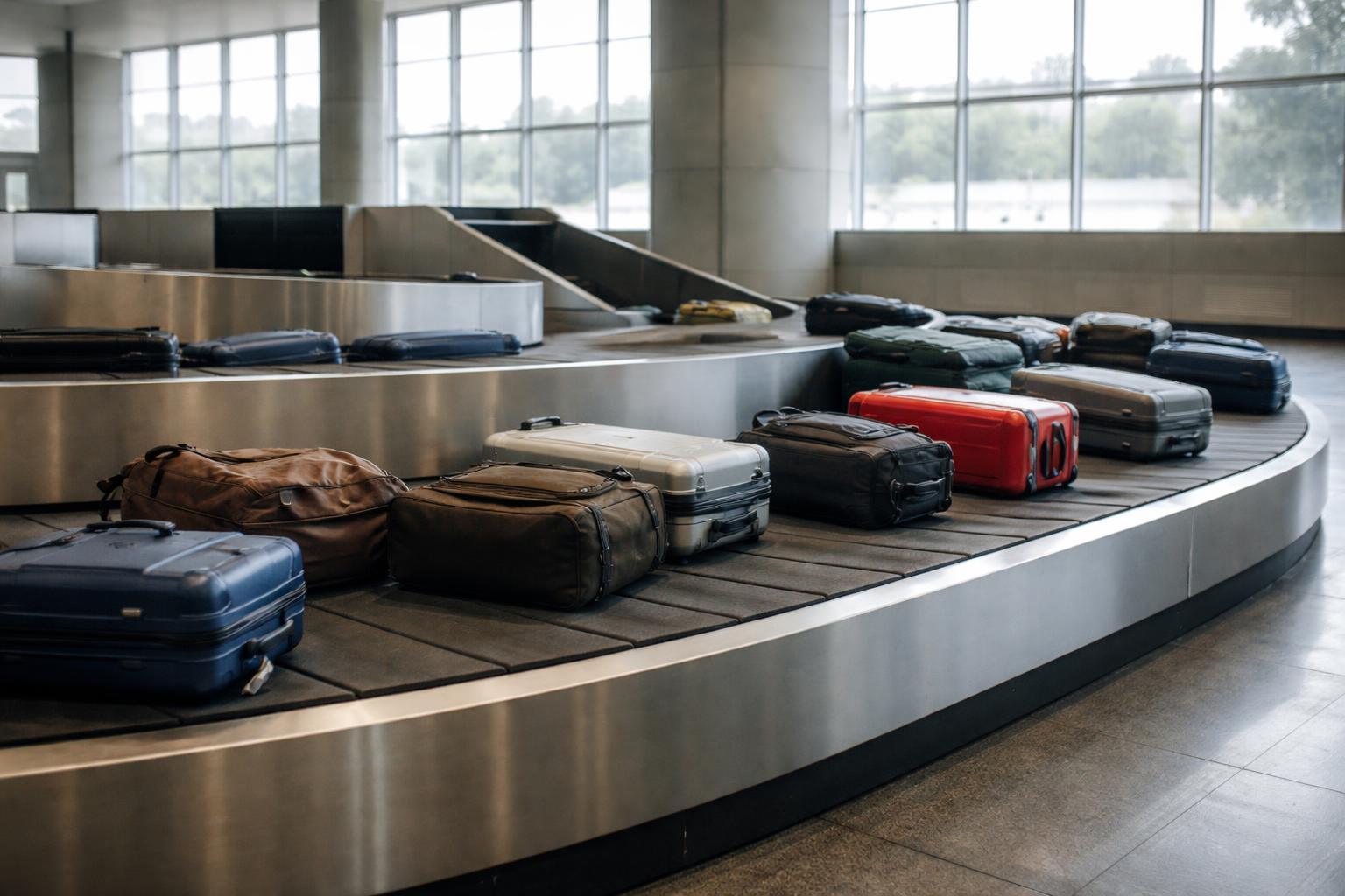 Des bagages sur un tapis roulant en zone d'arrivée