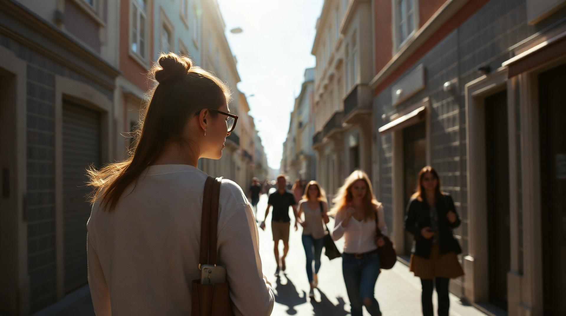 Vue d'une rue animée de Lisbonne avec des habitants utilisant leur téléphone